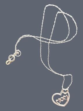 925 Sterling Silver "MOM" Double Heart Pendant Necklace- Made In Italy  Chain